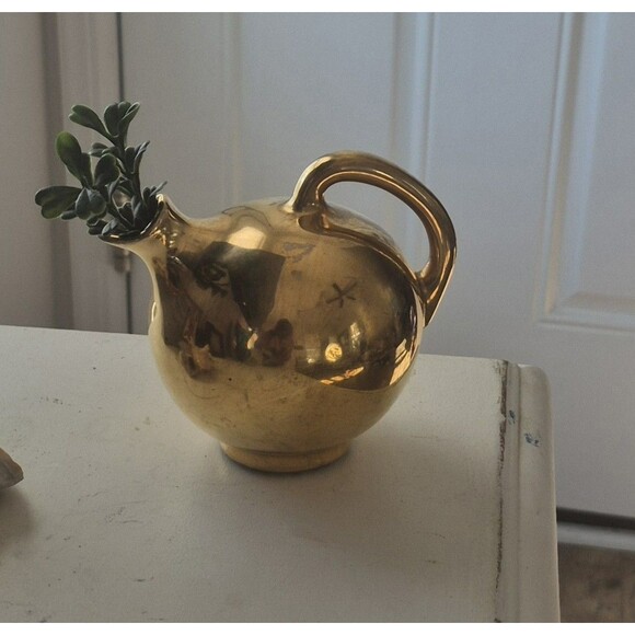 Vtg Mid Century Modern Gold Ceramic Miniature Decorative Jug Paint Chip - Picture 2 of 4